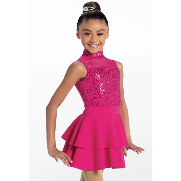 Dance Costume Weissman 13024 Small Adult Pink Jazz Sequin Tap Pageant Dress Tutu - Picture 1 of 3